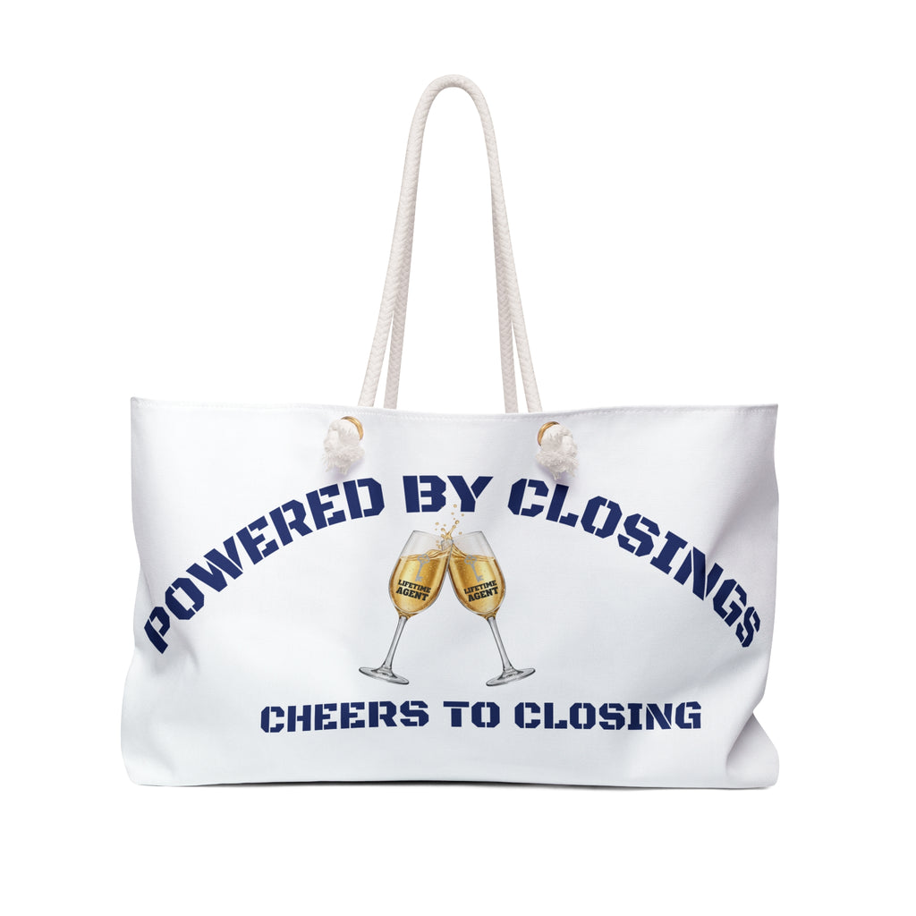 "Powered by Closings" Cheers Navy/White Travel Tote