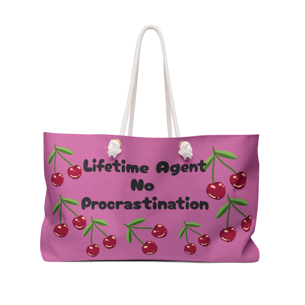 Weekender Bag — "Lifetime Agent No Procrastination" Cherry Print Travel Tote