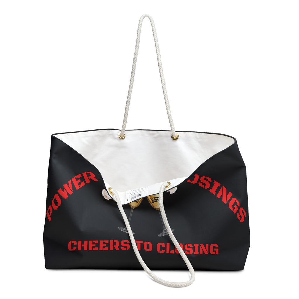 "Powered by Closings" Cheers Black/Red Travel Tote