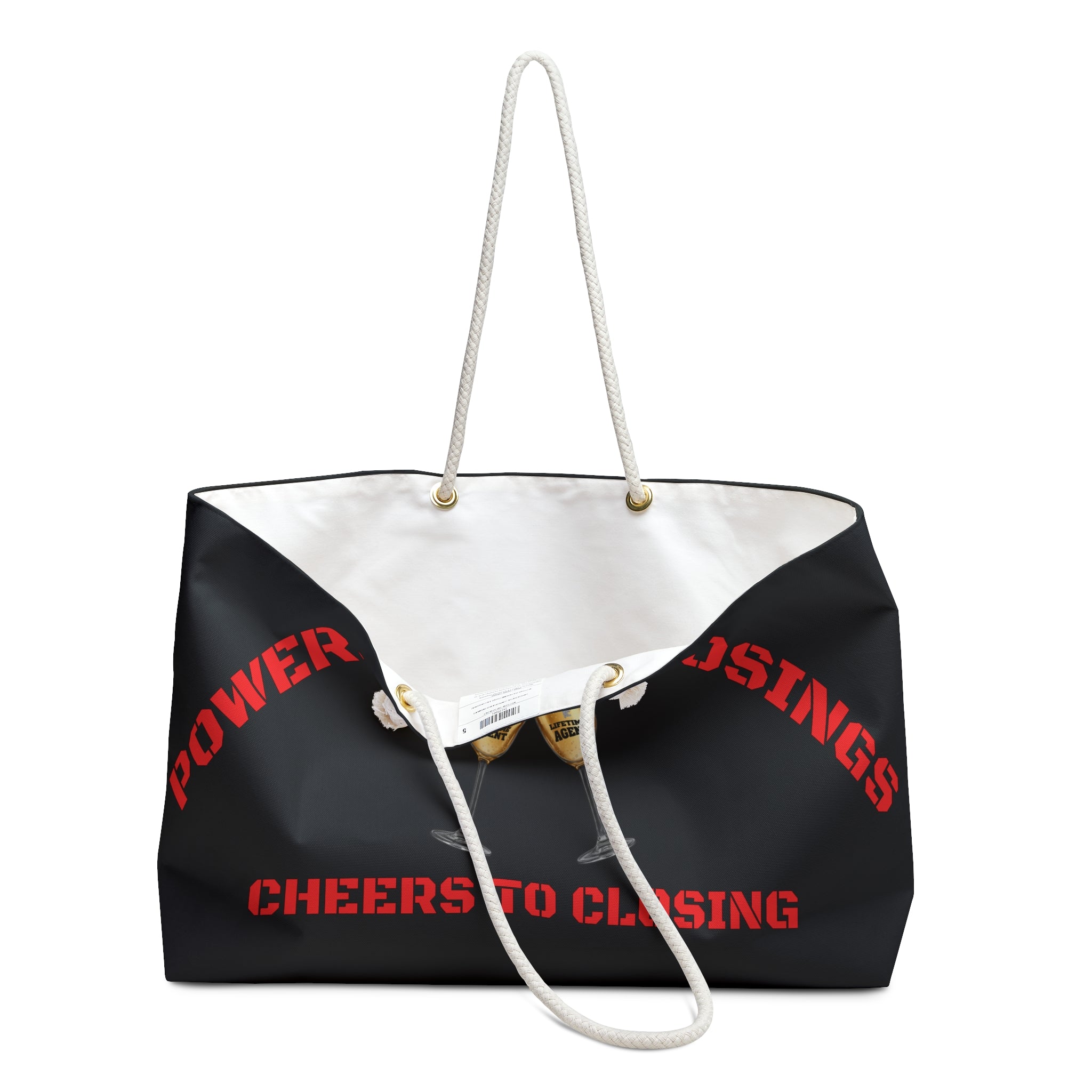 "Powered by Closings" Cheers Black/Red Travel Tote