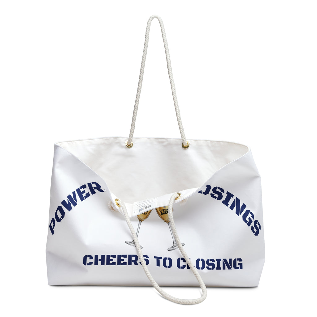 "Powered by Closings" Cheers Navy/White Travel Tote