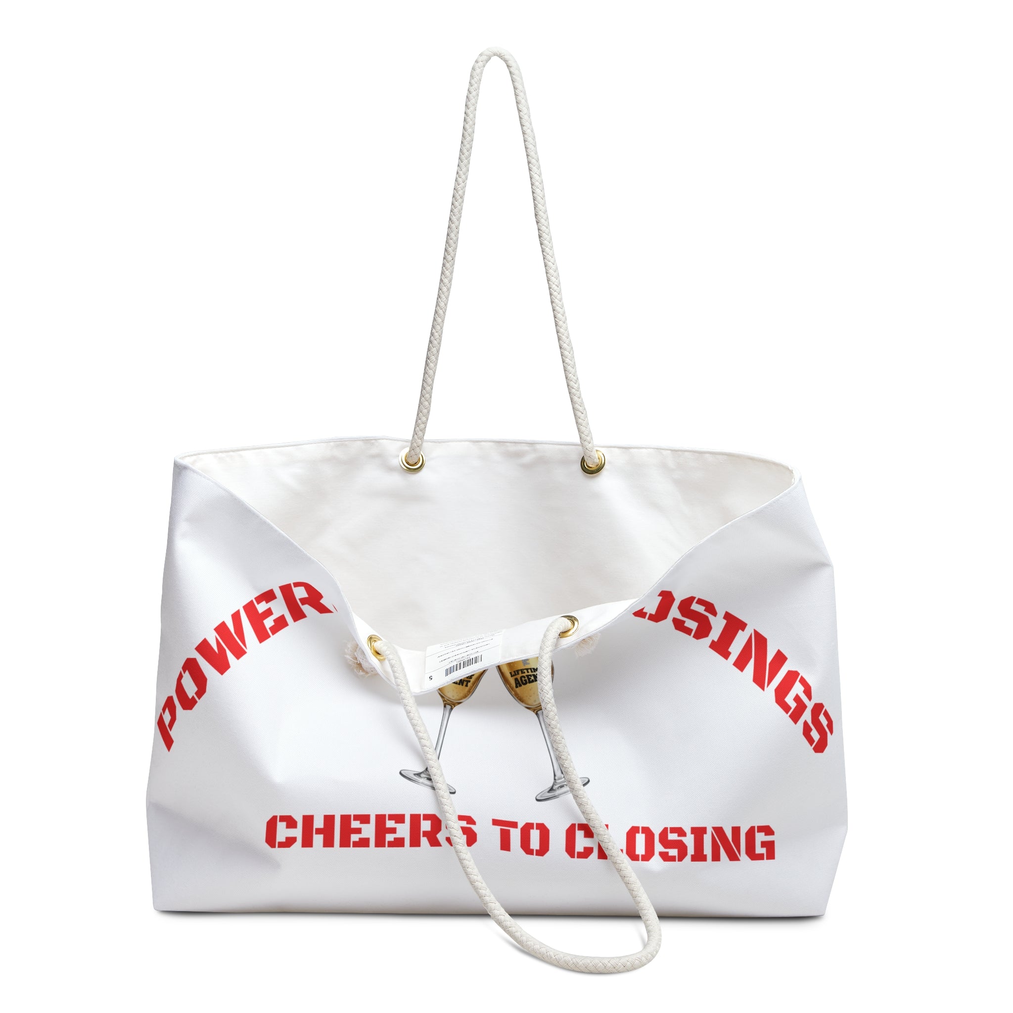 "Powered by Closings" Cheers Red/White Travel Tote