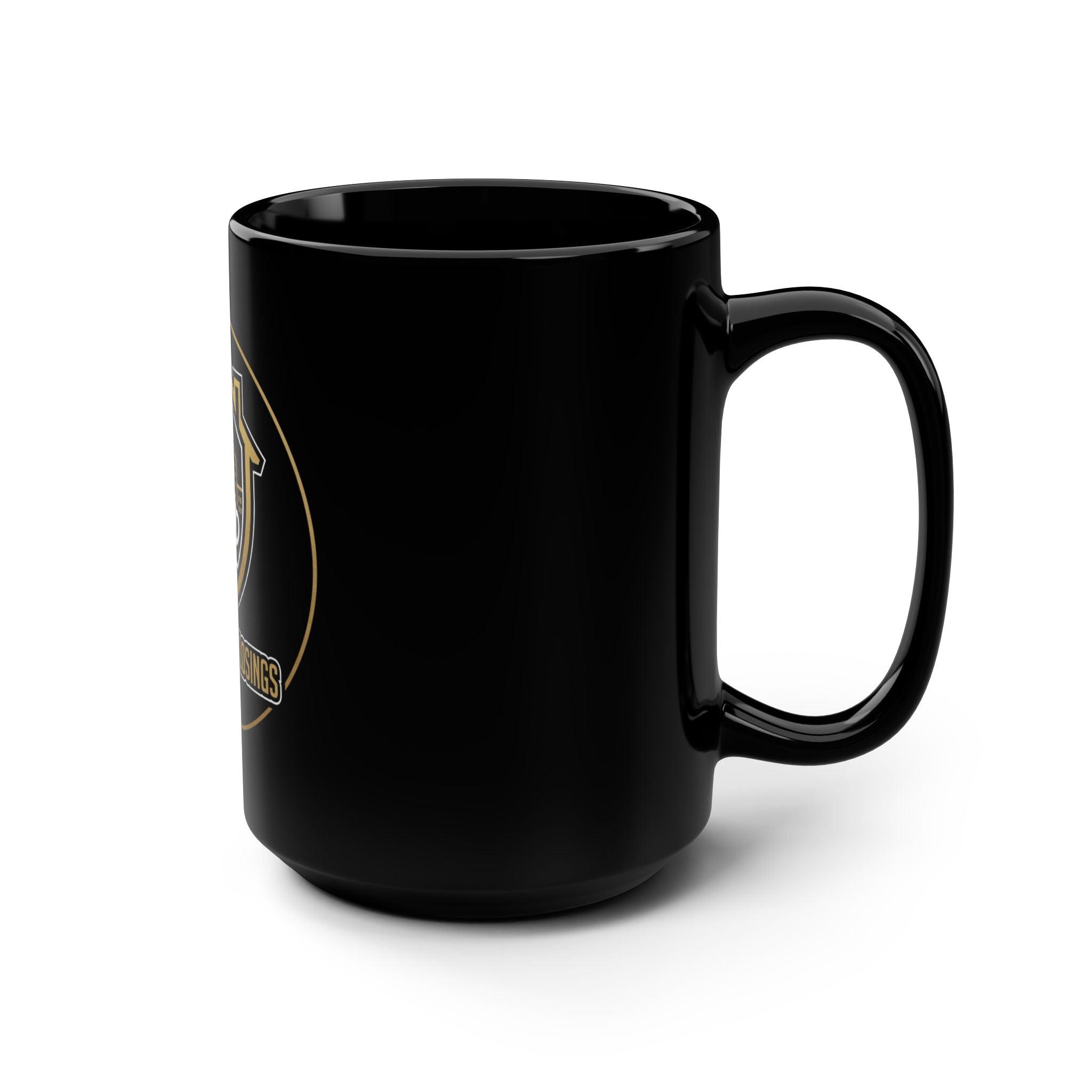 Real Estate Agent Coffee Mug — "Powered by Closings" 15oz Black Ceramic