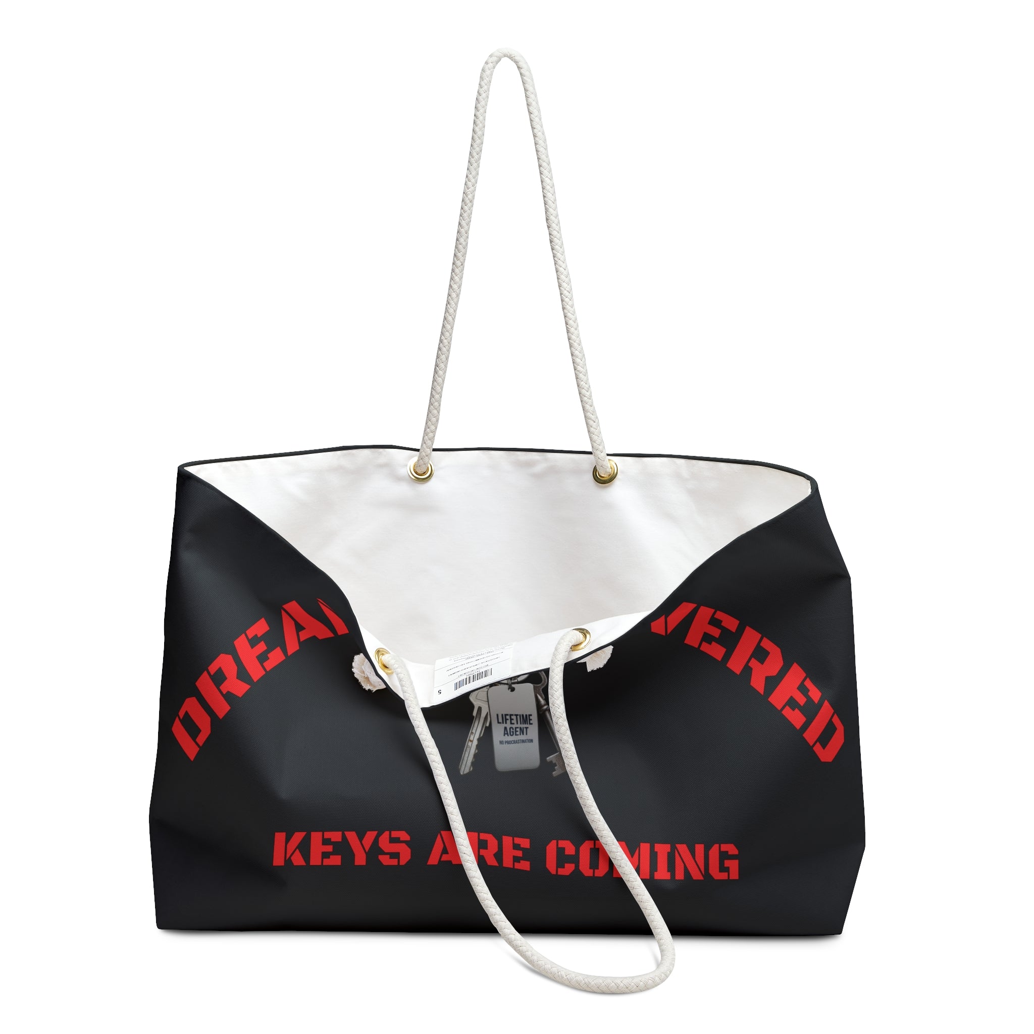 "Dreams Delivered" Black/Red Key Travel Tote