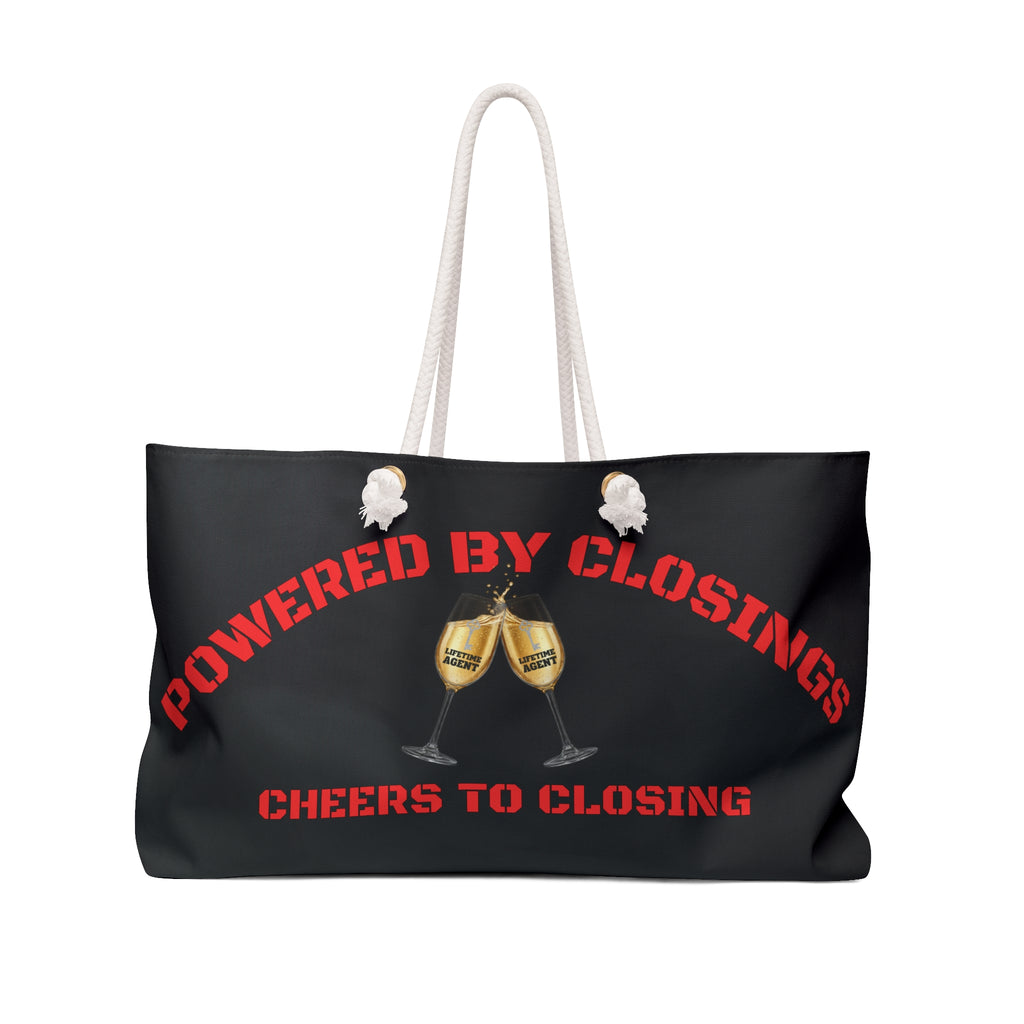 "Powered by Closings" Cheers Black/Red Travel Tote