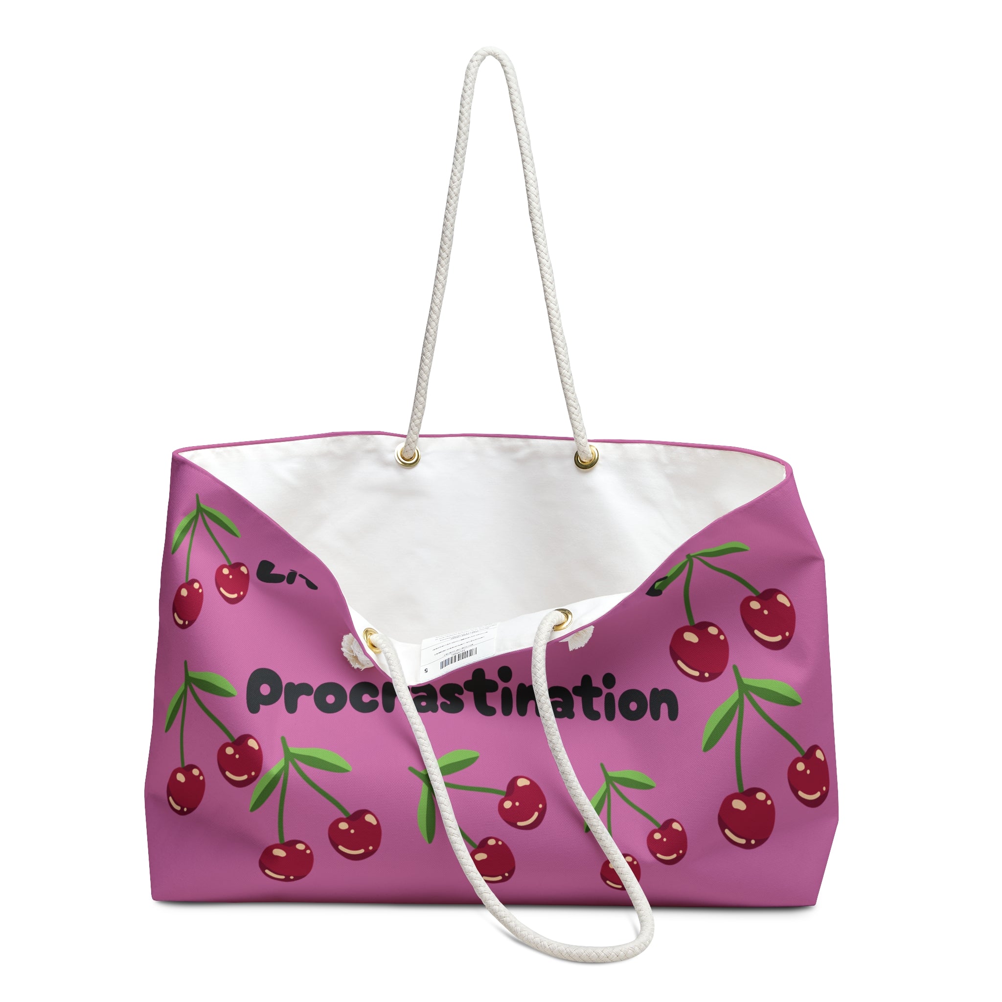 Weekender Bag — "Lifetime Agent No Procrastination" Cherry Print Travel Tote