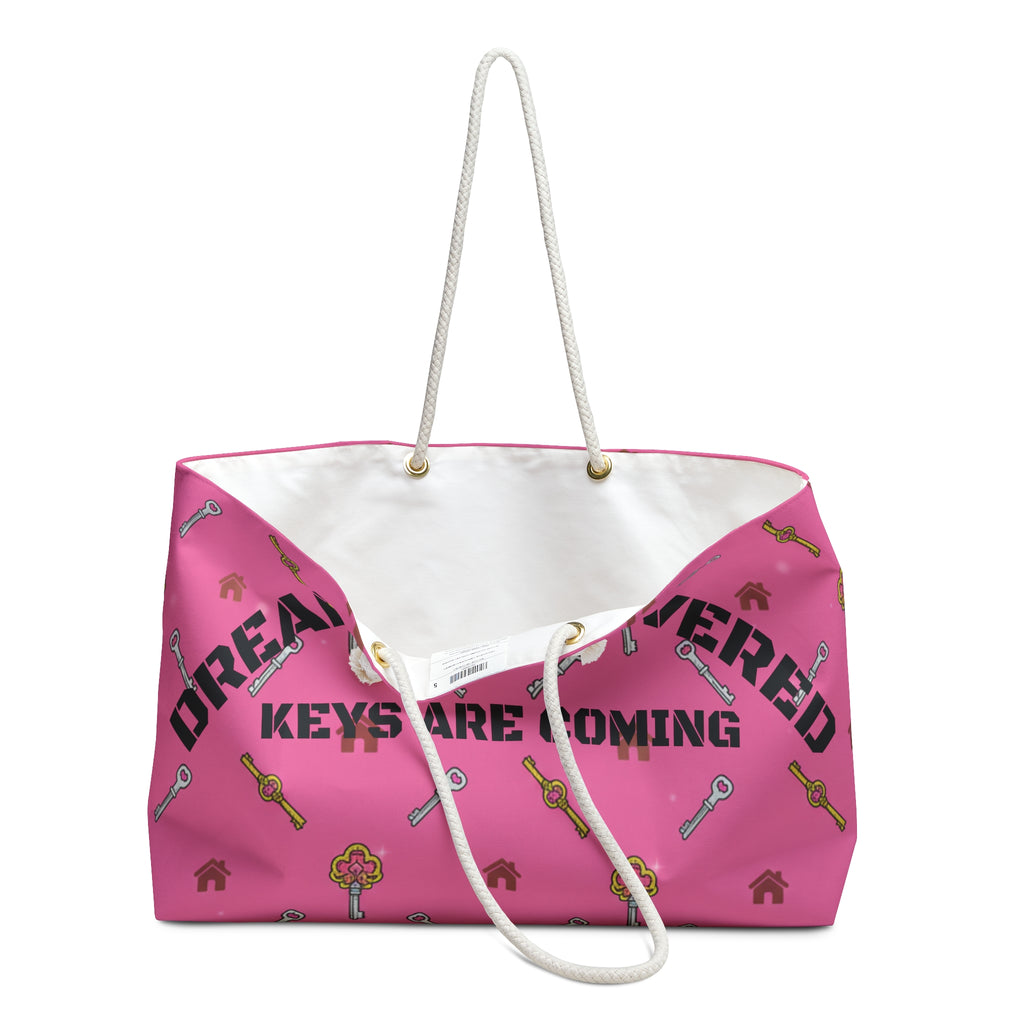 "Dreams Delivered" Key Print Travel Tote